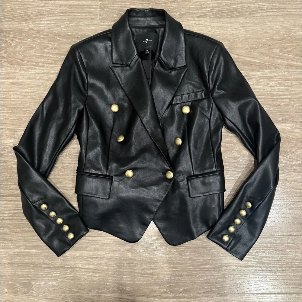 Black Leather Double-Breasted Jacket - Picture 1 of 7